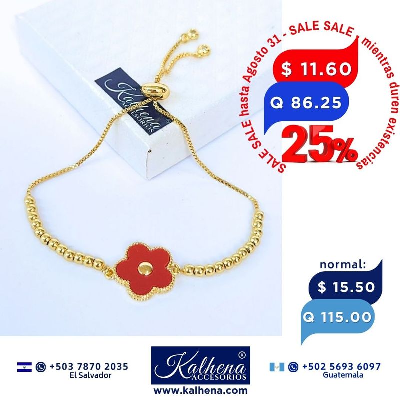 Pulsera cierre corredizo Dije Flor roja