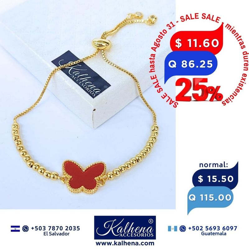 Pulsera cierre corredizo Dije Mariposa roja