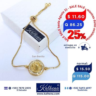 Pulsera cierre corredizo Medalla San Benito dorado con microzirconias