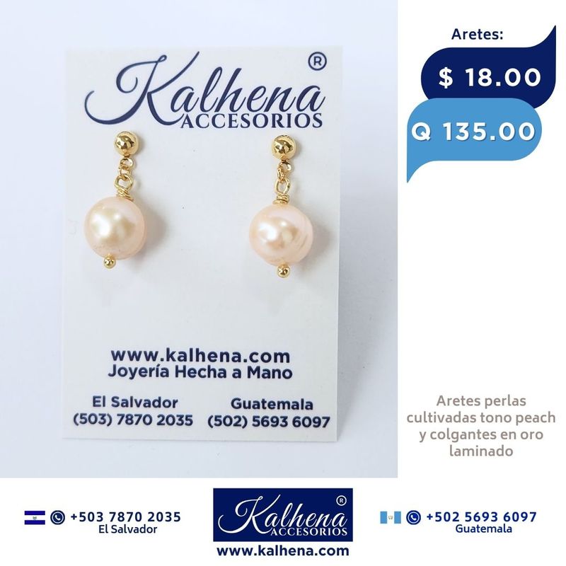 Aretes perla cultivada barroca redonda tono peach