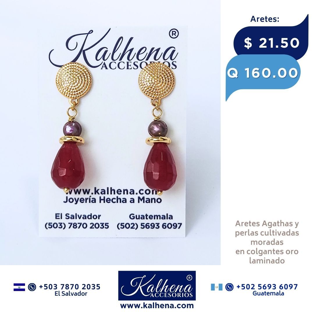 Aretes Agathas moradas y perlas cultivadas
