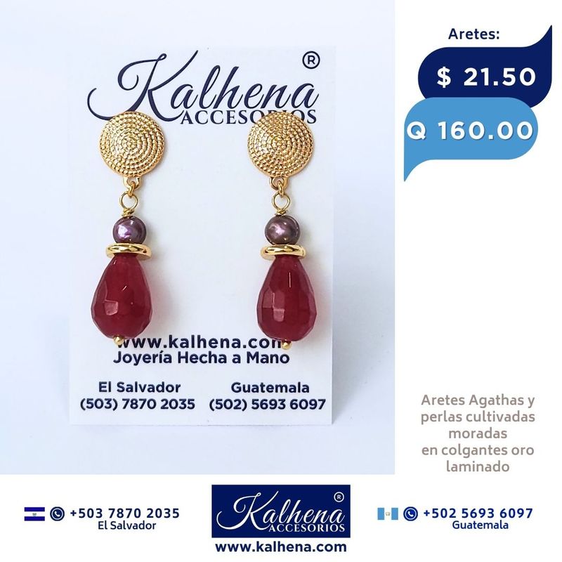 Aretes Agathas moradas y perlas cultivadas