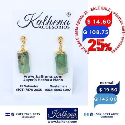 Aretes piedras Jade en colgantes oro laminado