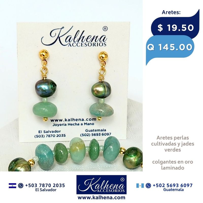 Aretes Jades y perla cultivada verde