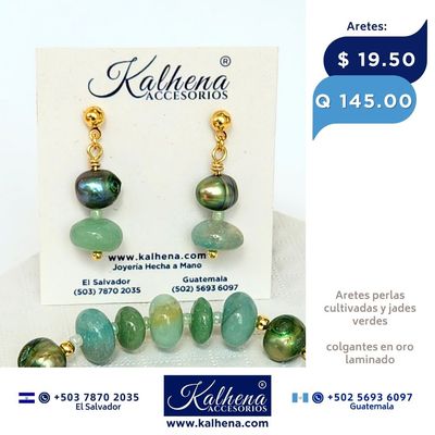 Aretes Jades y perla cultivada verde