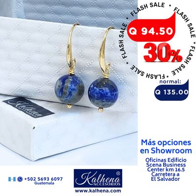 Aretes perla lapis lazulli colgantes oro laminado