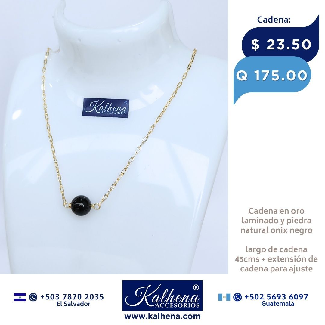 Cadena oro laminado y piedra onix negro