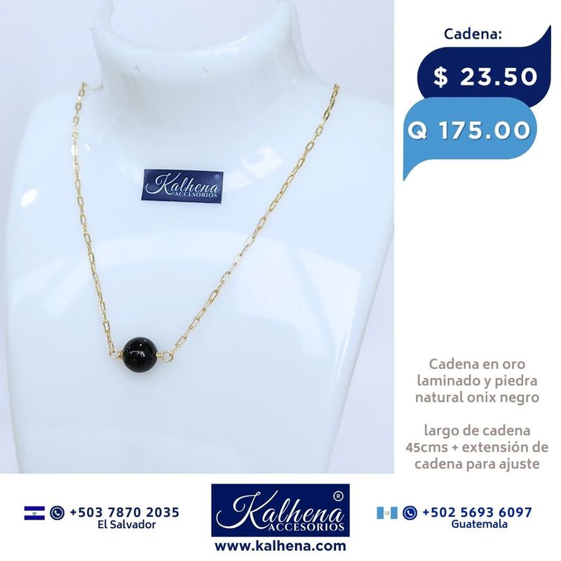 Cadena oro laminado y piedra onix negro
