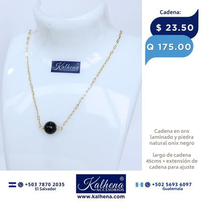 Cadena oro laminado y piedra onix negro