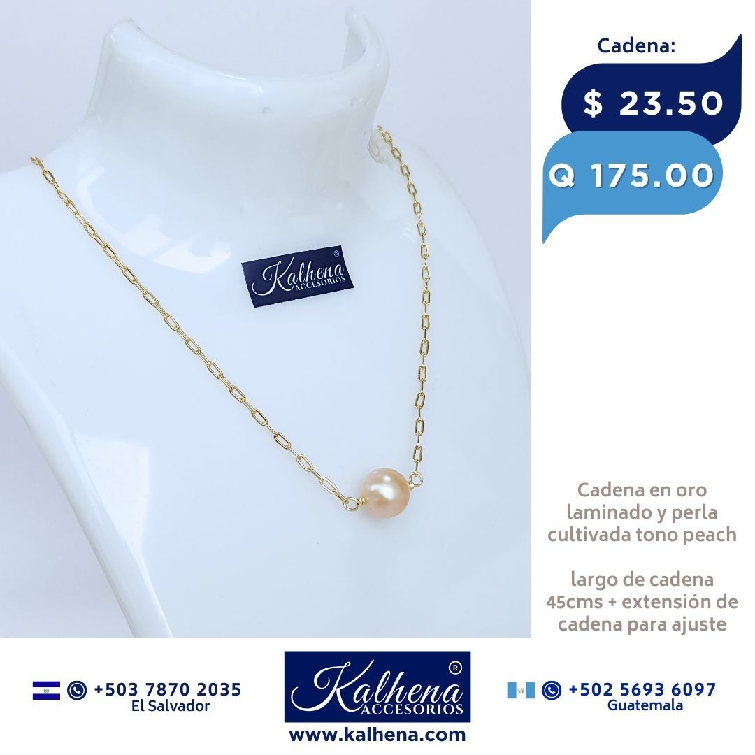 Cadena oro laminado y perla cultivada peach