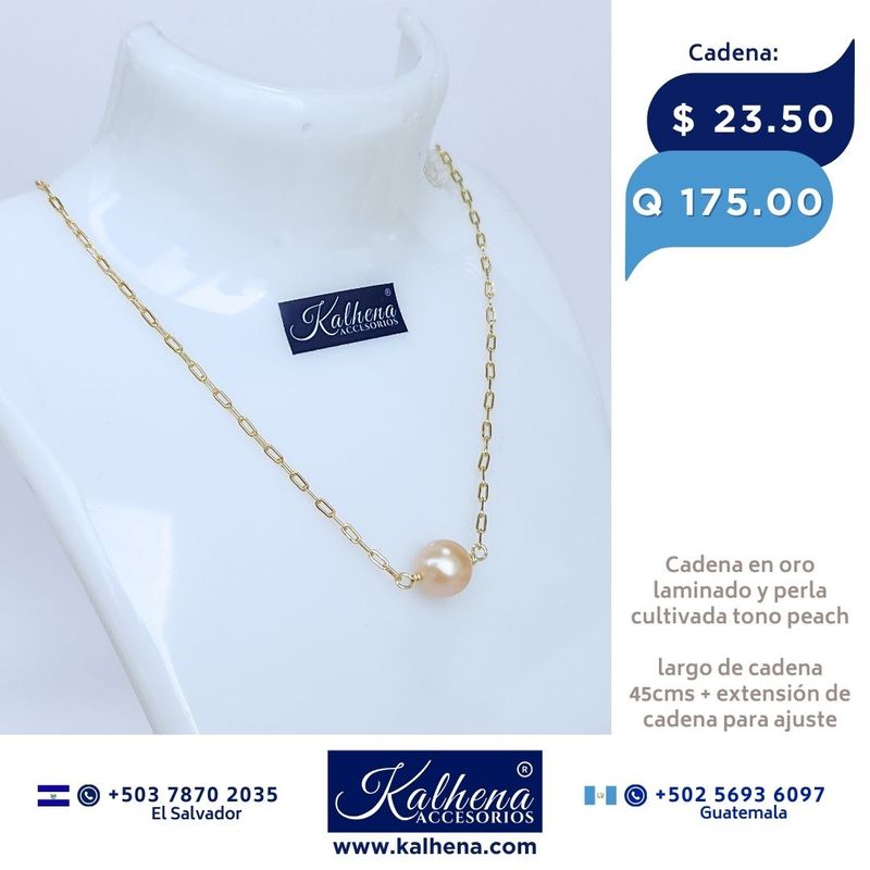 Cadena oro laminado y perla cultivada peach Cadena oro laminado y perla cultivada peach