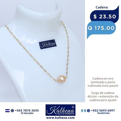 Cadena oro laminado y perla cultivada peach