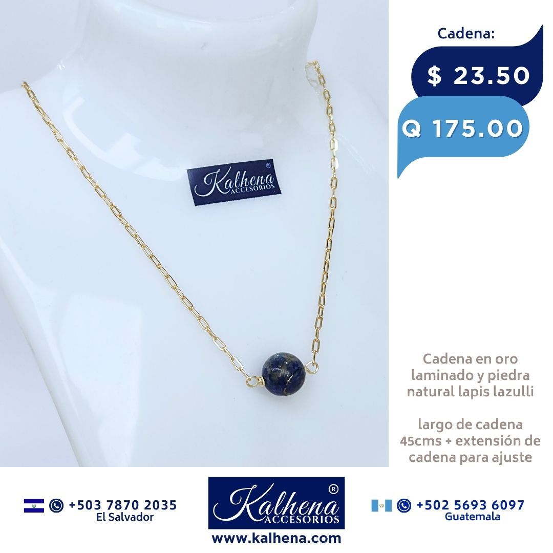 Cadena oro laminado y piedra lapis lazulli