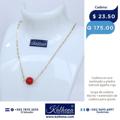 Cadena oro laminado y perla piedra natural ágatha rojo intenso