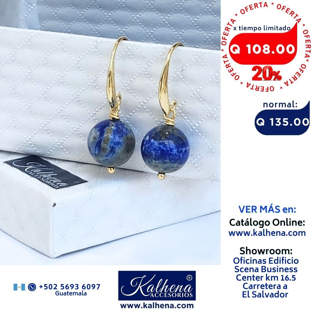 Aretes perla lapis lazulli colgantes oro laminado