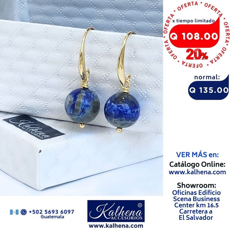 Aretes perla lapis lazulli colgantes oro laminado