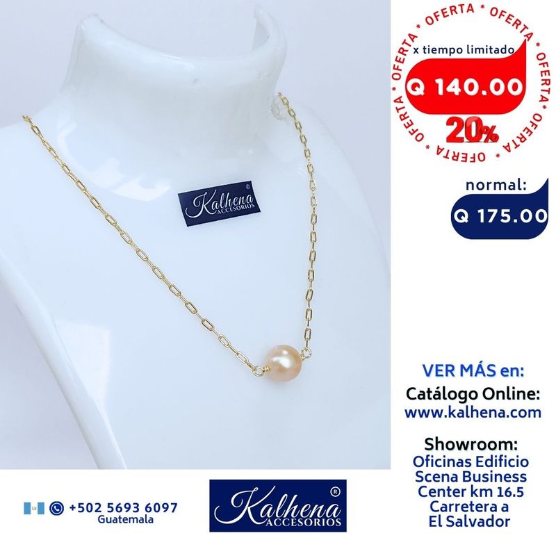 Cadena oro laminado y perla cultivada peach