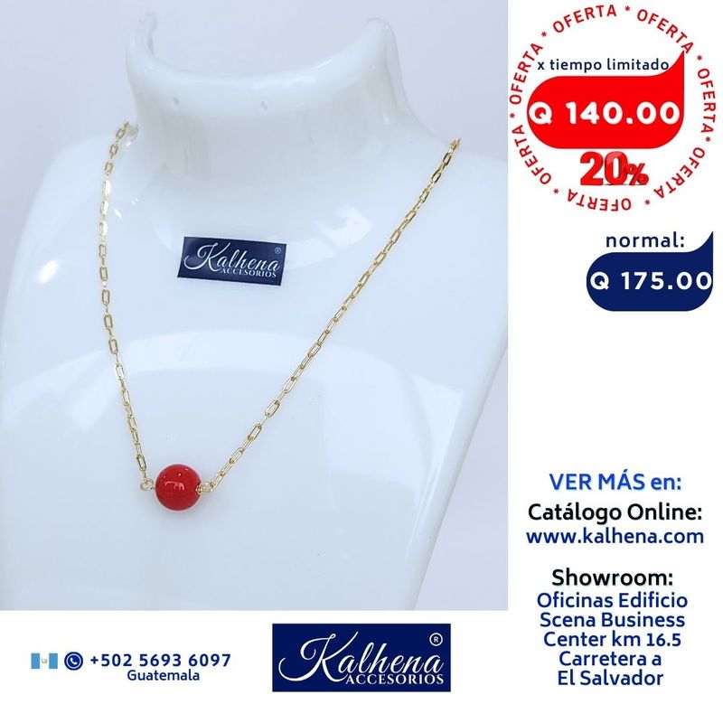 Cadena oro laminado y perla piedra natural ágatha rojo intenso