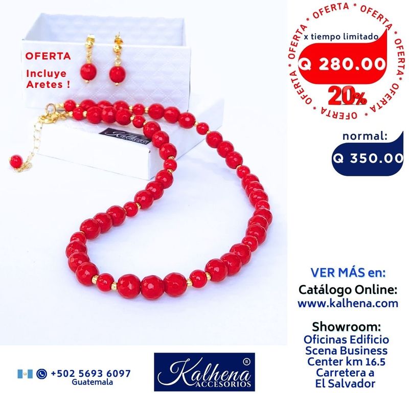 Collar piedra cuarzos rojos facetados entre balines oro laminado