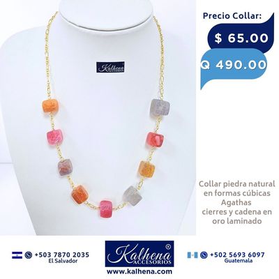 Collar Agathas piedra natural en formas cúbicas entre cadena Collar Agathas piedra natural en formas cúbicas entre cadena