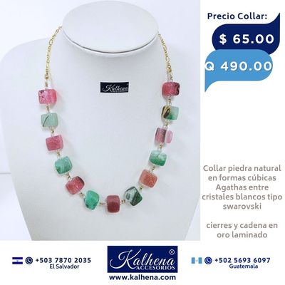 Collar Agathas piedra natural en formas cúbicas entre cristales tipo swarovski