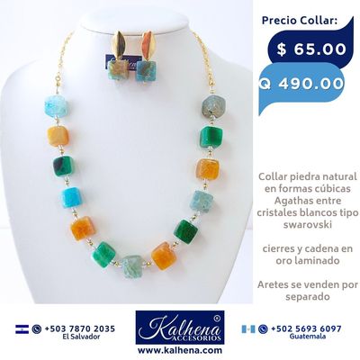 Collar Agathas piedra natural en formas cúbicas entre cristales tipo swarovski