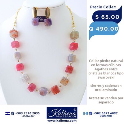 Collar Agathas piedra natural en formas cúbicas entre cristales tipo swarovski
