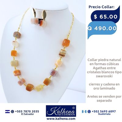 Collar Agathas piedra natural en formas cúbicas entre cristales tipo swarovski