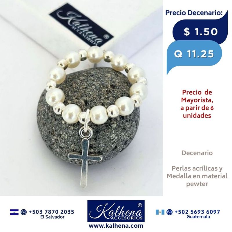 Decenario perlas acrílicas y Medalla Cruz