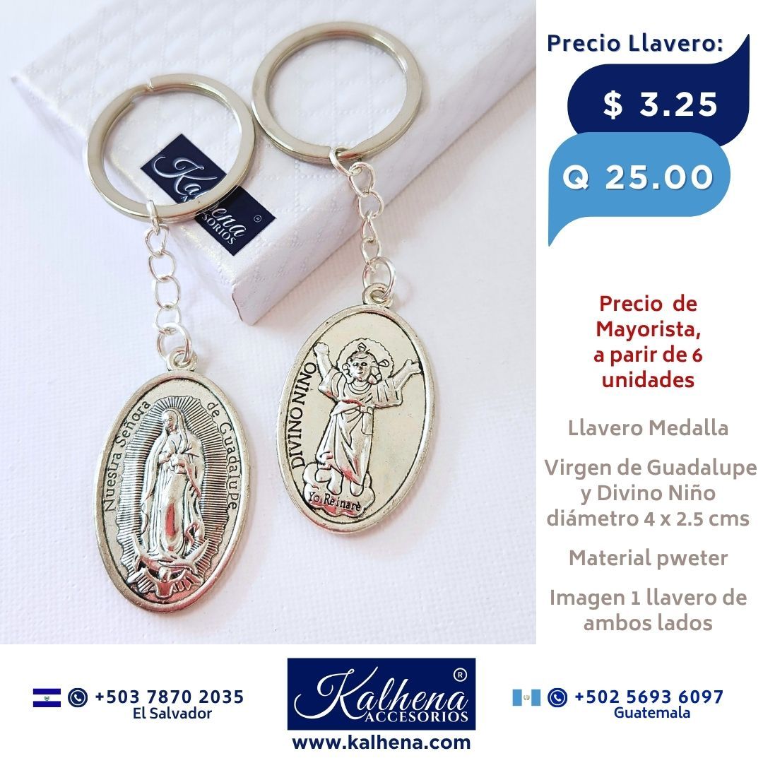 LLavero Medalla Virgen de Guadalupe y Divino Niño