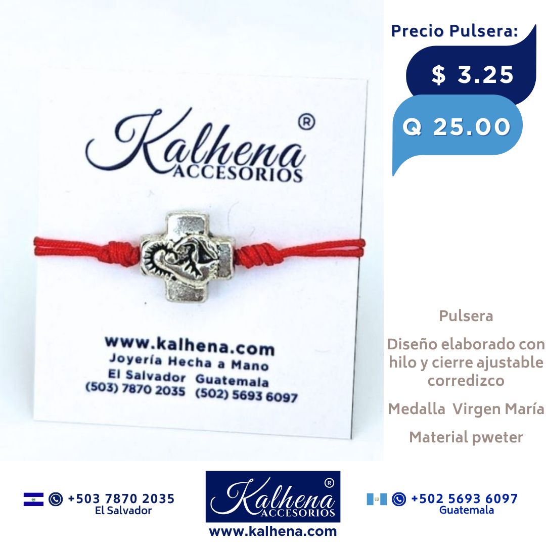 Pulsera hilo rojo Medalla Virgen en pewter