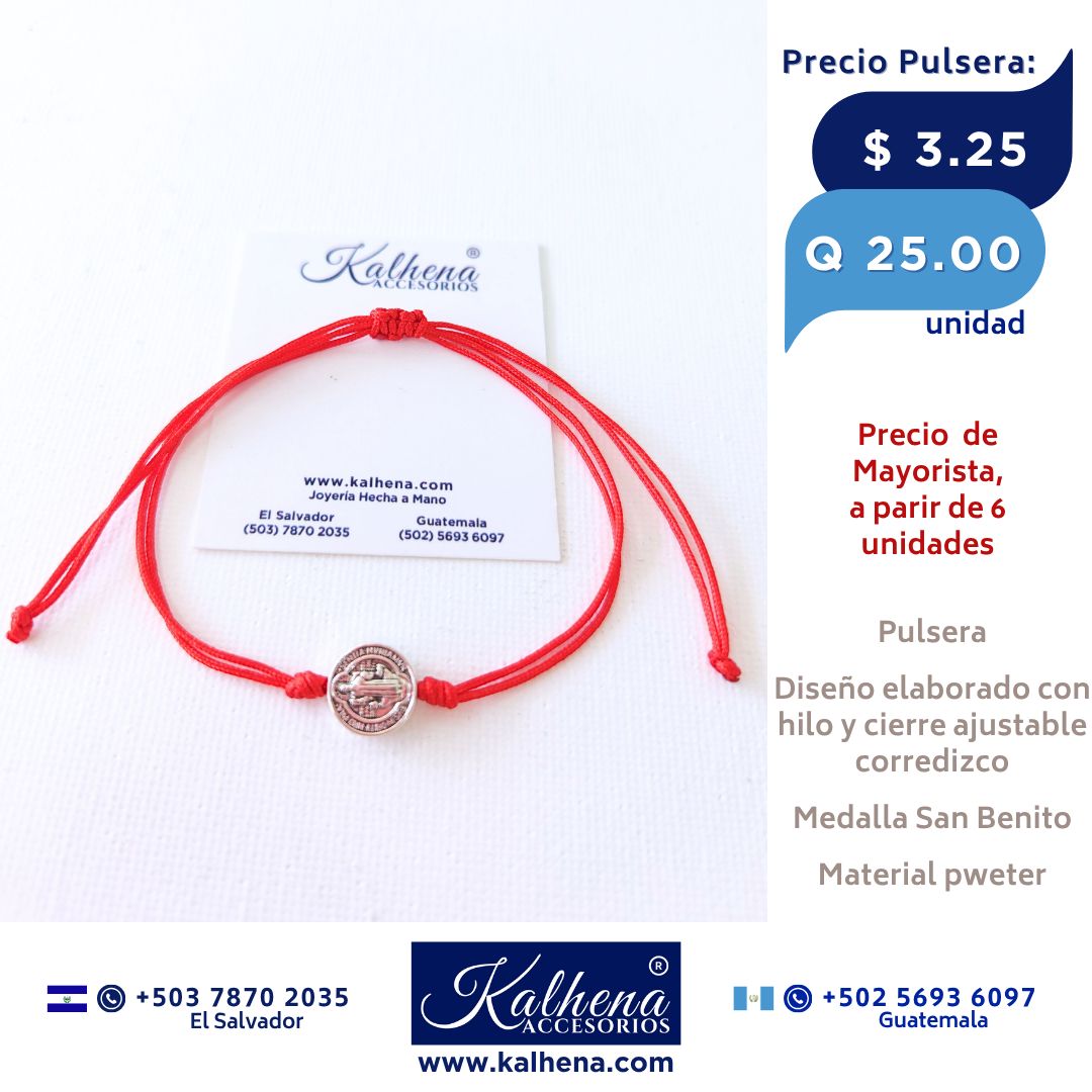 Pulsera San Benito en hilo rojo