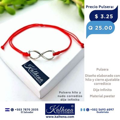 Pulsera Infinito plateado en hilo rojo Pulsera Infinito plateado en hilo rojo