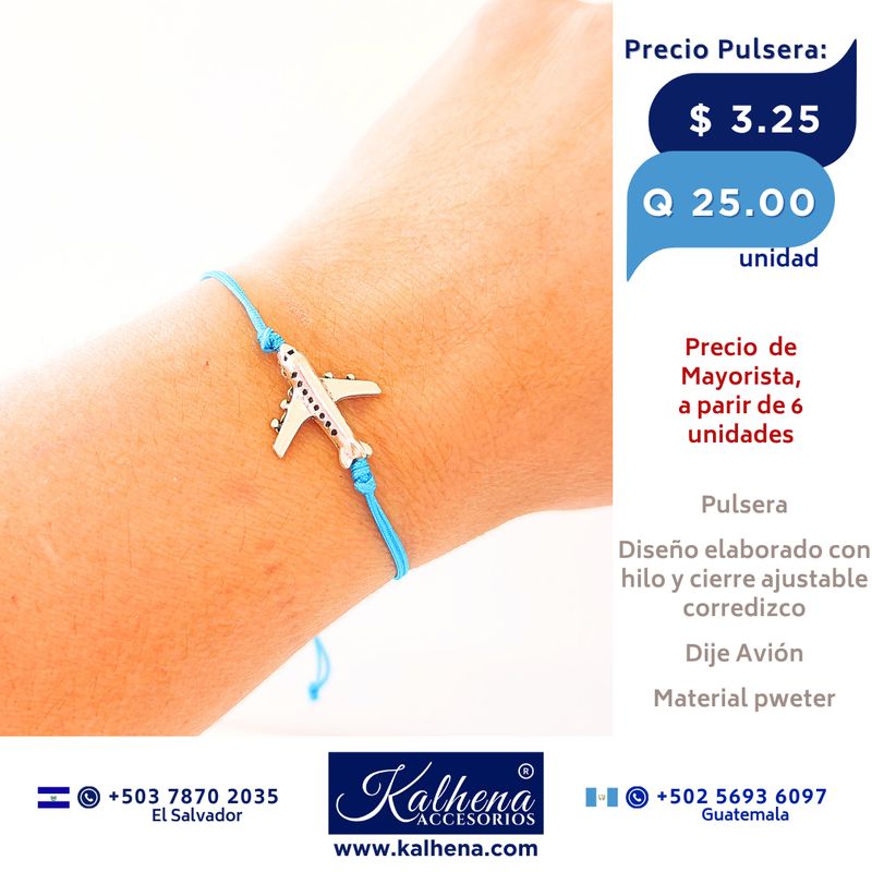 Pulsera hilo celeste Dije Avión en pewter Pulsera hilo celeste Dije Avión en pewter