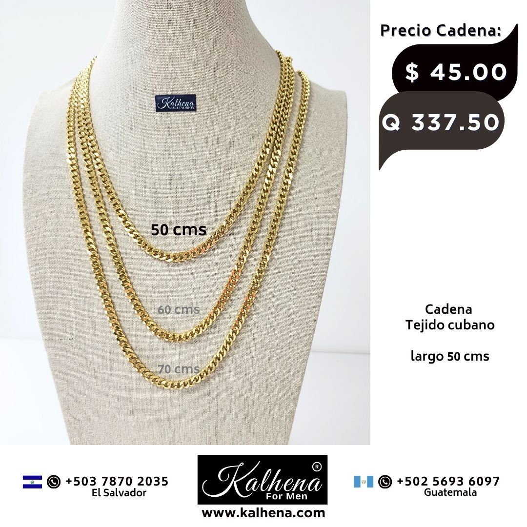 Cadena acero inox gold Tejido Cubano 50cms