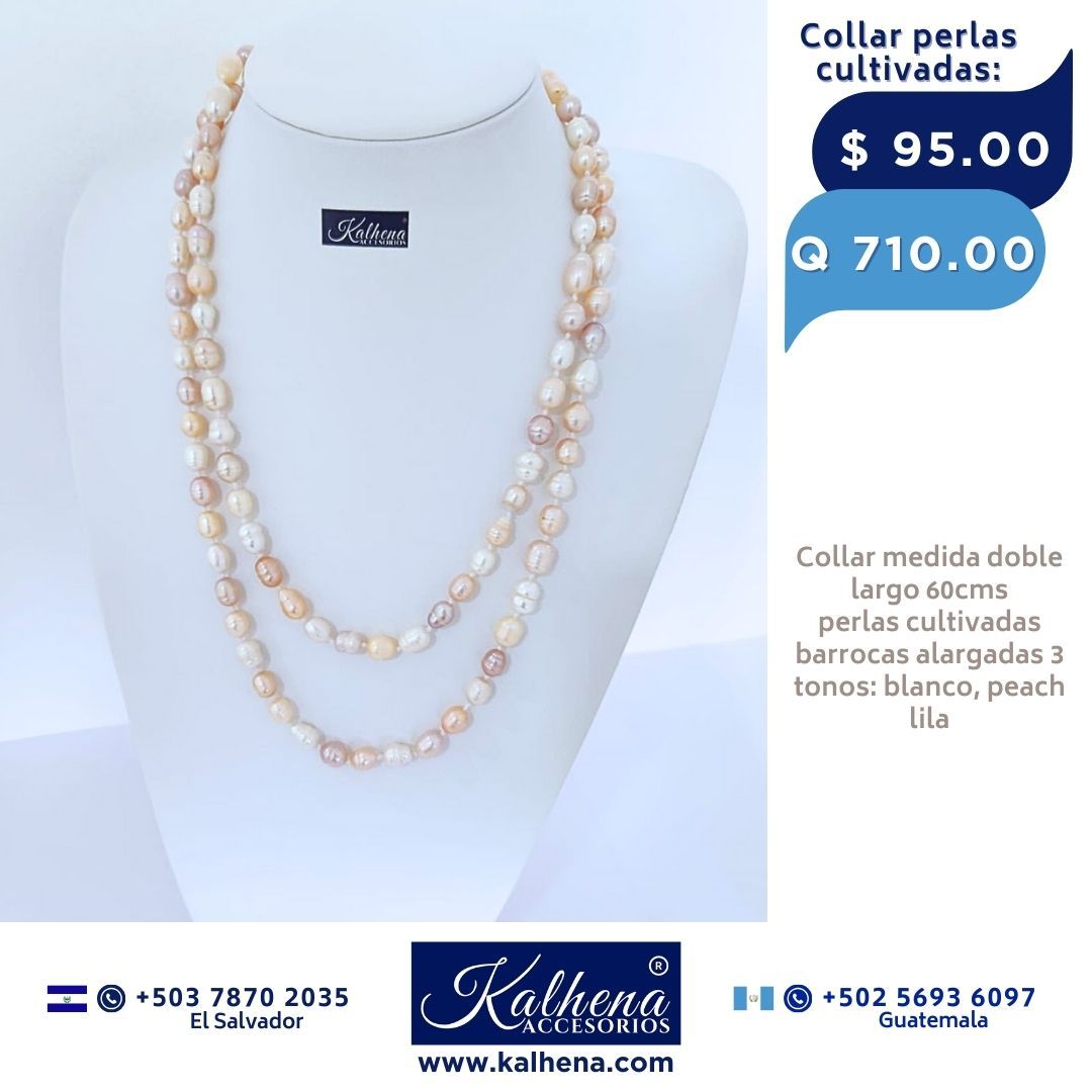 Collar largo perlas cultivadas alargadas: lila/rosa/blanco