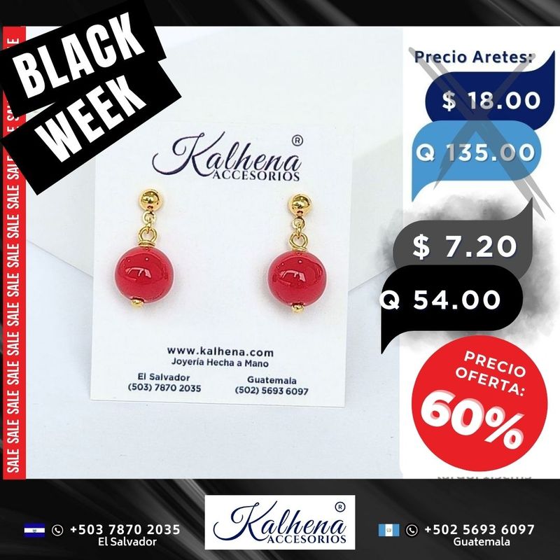 Aretes Agatha rojo intenso bolita grande