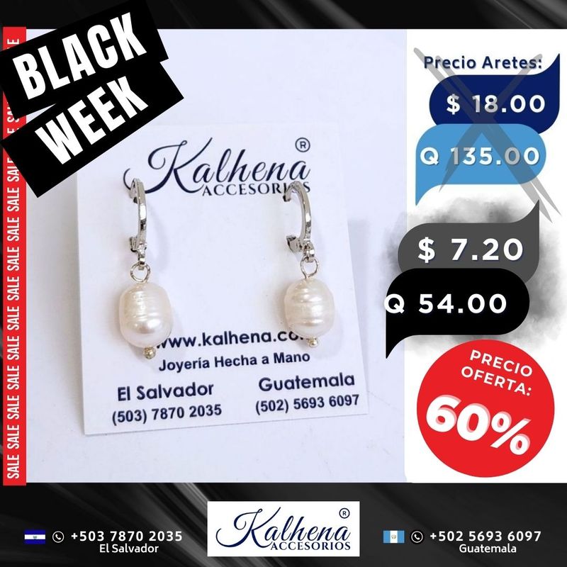 Aretes argollitas perla cultivada barroca alargada pequeña en laminado plata