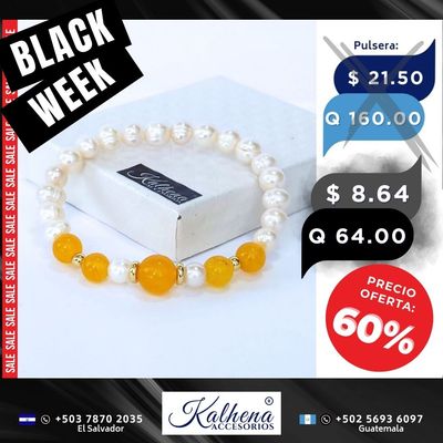 Pulsera 5 Ágathas tono ámbar y perlas cultivadas