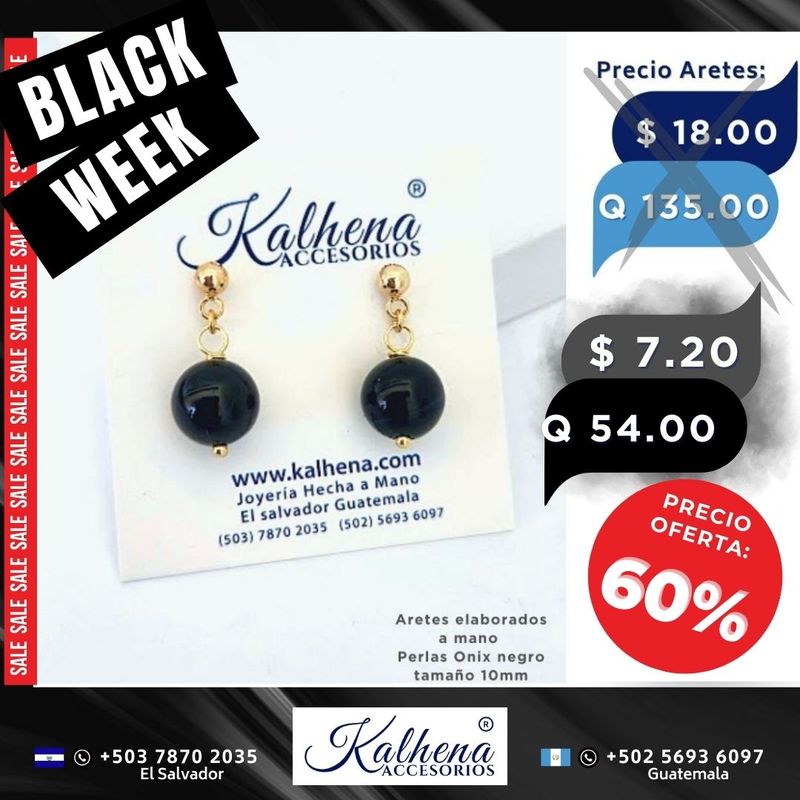 Aretes Onix negro bolita grande
