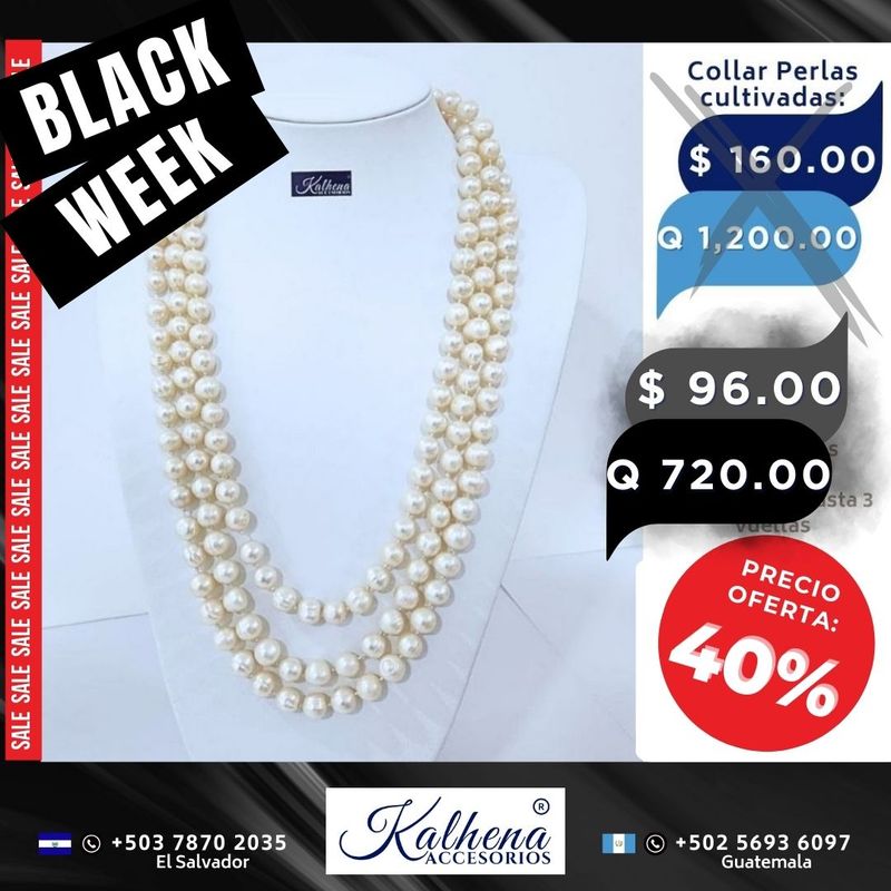 Collar largo perlas cultivadas barrocas redondas: blanco anacarado