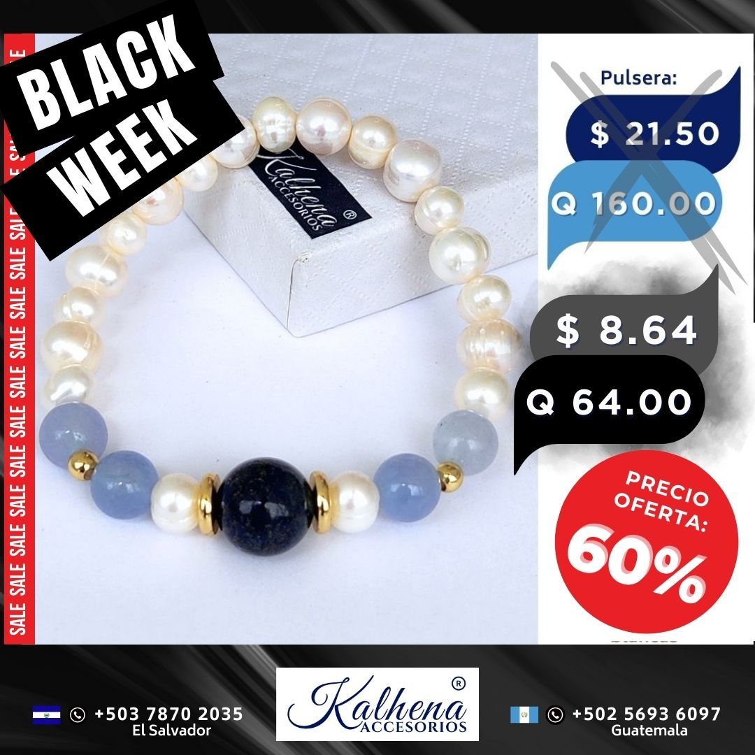 Pulsera Lapis Lazully y  Aquamarinas entre perlas cultivadas