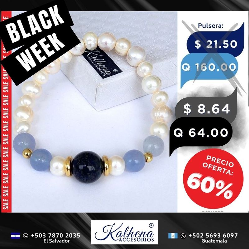 Pulsera Lapis Lazully y  Aquamarinas entre perlas cultivadas