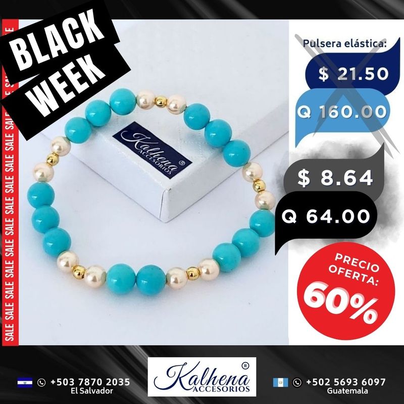 Pulsera perlas tipo Mallorca turquesa e ivory entre balines gold