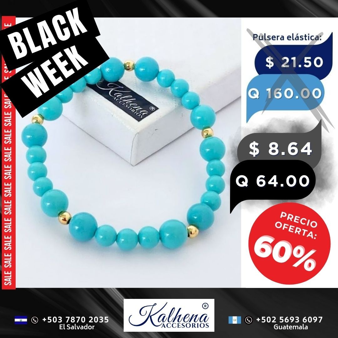 Pulsera perlas tipo Mallorca turquesa entre balines gold