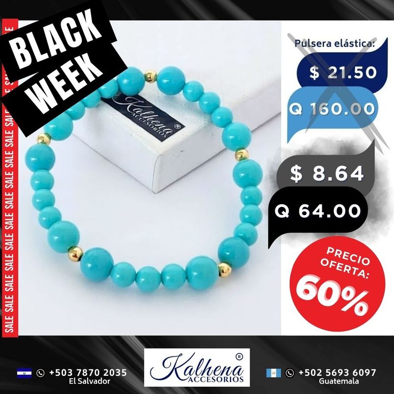 Pulsera perlas tipo Mallorca turquesa entre balines gold