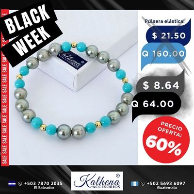 Pulsera perlas tipo Mallorca turquesa y gris entre balines gold