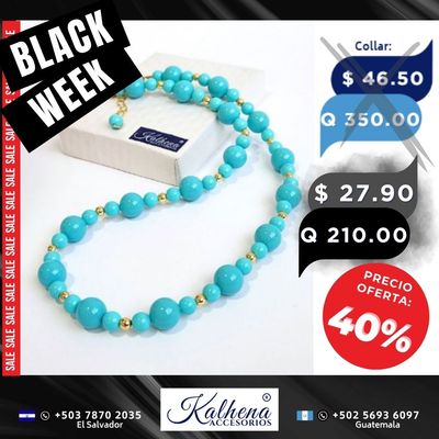 Collar de Perlas tipo Mallorca en tono turquesa cierres en oro laminado Collar de Perlas tipo Mallorca en tono turquesa cierres en oro laminado