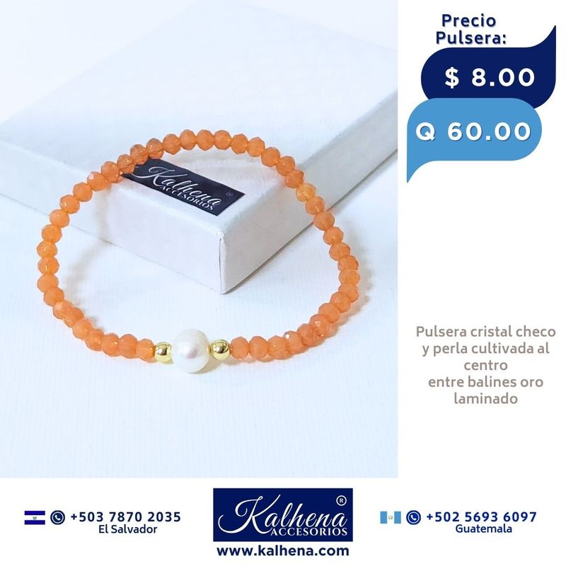 Pulseras cristal checo (nude fuerte)) perla cultivada entre balines oro laminado