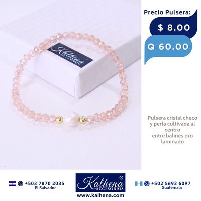 Pulseras cristal checo perla cultivada entre balines oro laminado